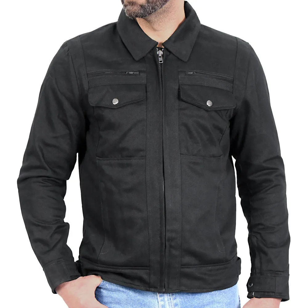 Hot Leathers JKM6001 Men's Noir jais Denim Armored Motorcycle Shirt Biker Jacket