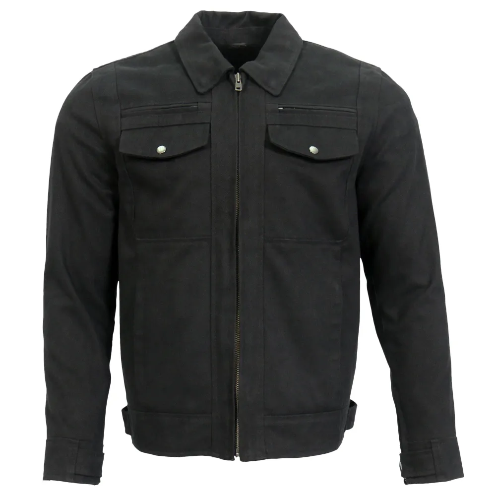 Hot Leathers JKM6001 Men's Noir jais Denim Armored Motorcycle Shirt Biker Jacket