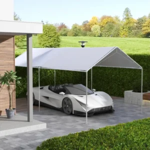 Toile de rechange carport auvent voiture faible. 6L x 3l m tendeurs élastiques inclus PE haute densité blanc