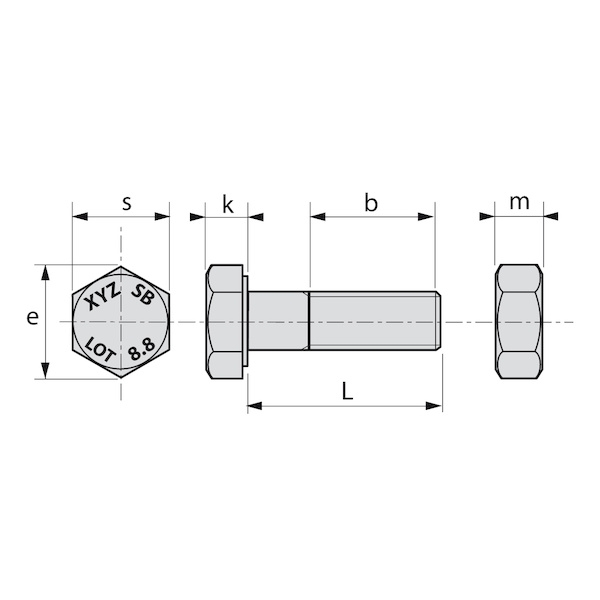 Boulon tête hexagonale SB Filetage Limité classe 8,8 galvanisé - 12 x 110 mm - BIVI