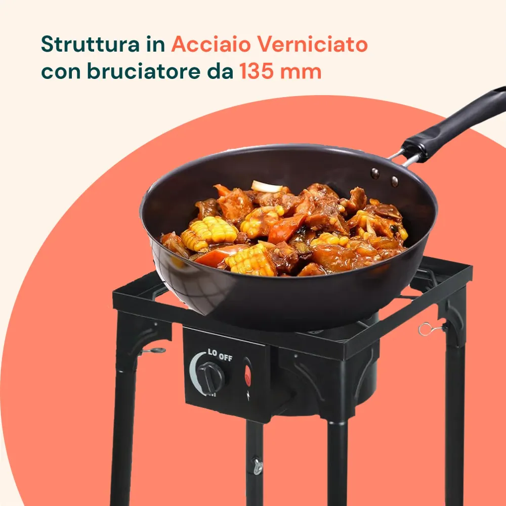 Régulateur de gaz Fornellone da Cottura Gas con Gambe Regolabili e Accensione Piezo 4,5 Kw
