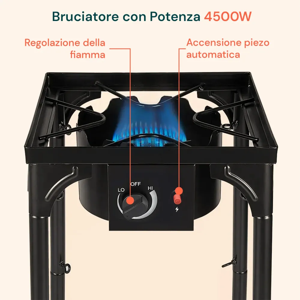 Régulateur de gaz Fornellone da Cottura Gas con Gambe Regolabili e Accensione Piezo 4,5 Kw