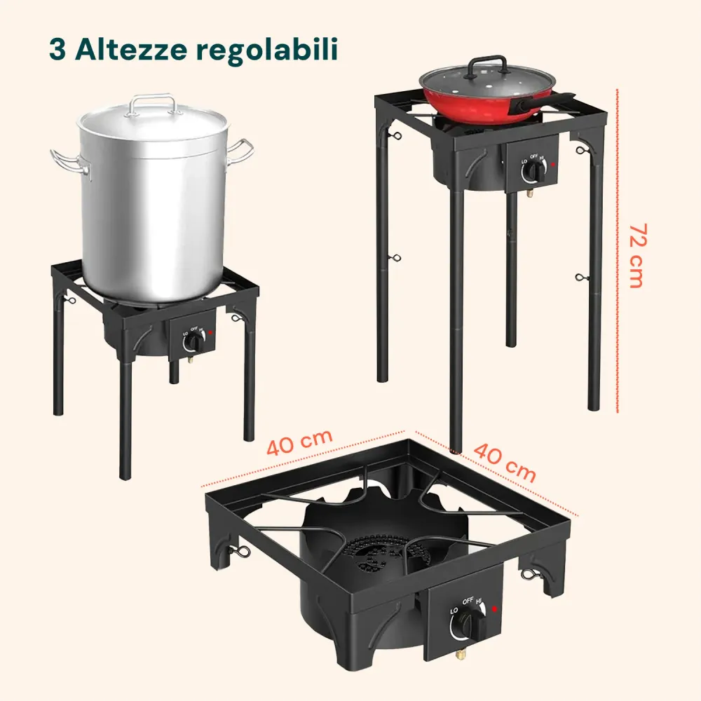Régulateur de gaz Fornellone da Cottura Gas con Gambe Regolabili e Accensione Piezo 4,5 Kw