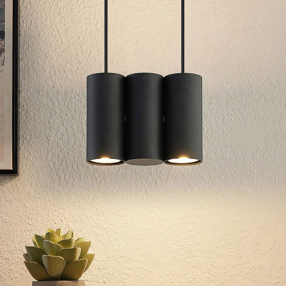 Lucande Cesur suspension, à trois lampes, noire