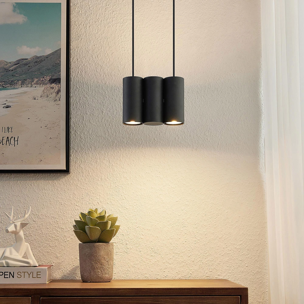 Lucande Cesur suspension, à trois lampes, noire