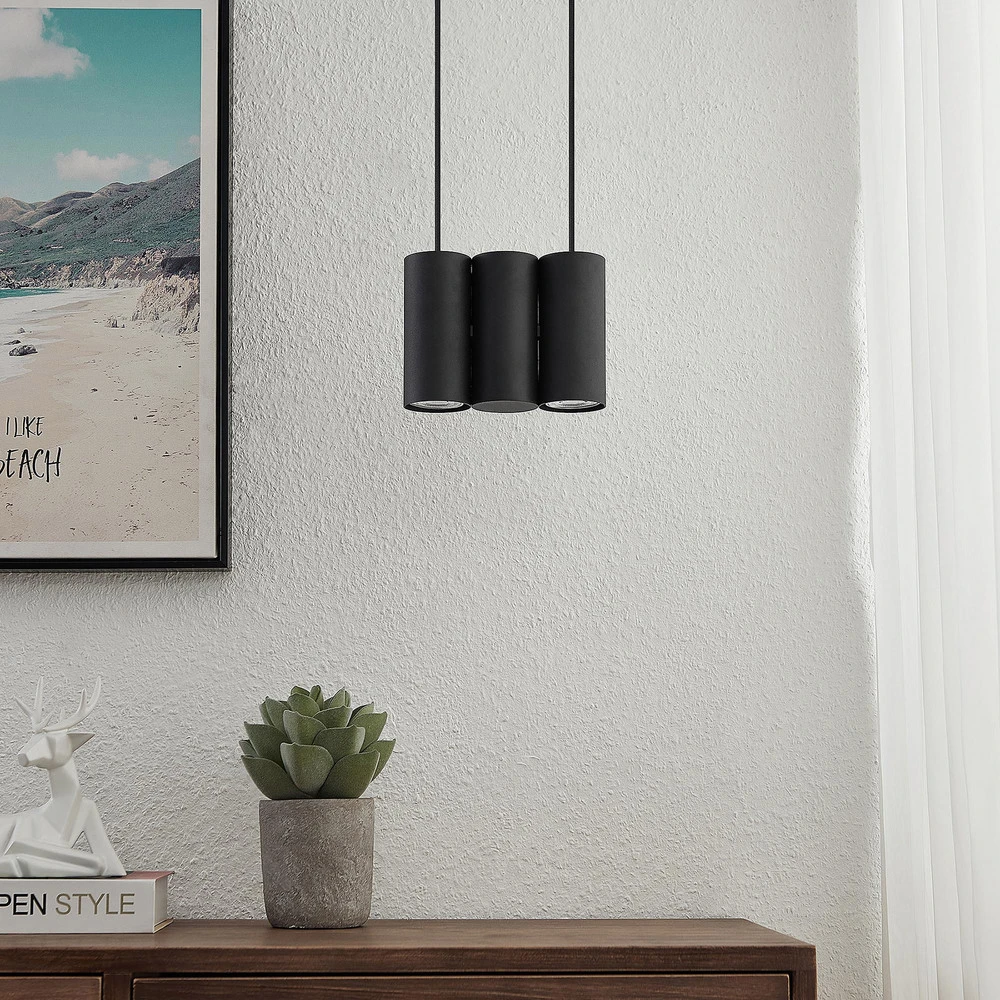 Lucande Cesur suspension, à trois lampes, noire