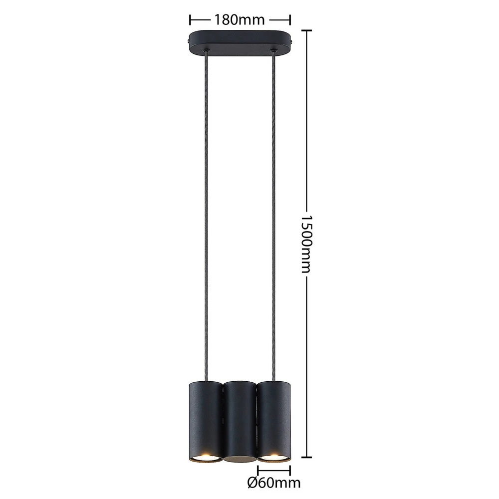 Lucande Cesur suspension, à trois lampes, noire