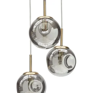 Lustre à 3 ampoules en verre diaphane et cuivré RALFES
