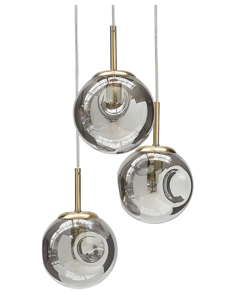 Lustre à 3 ampoules en verre diaphane et cuivré RALFES