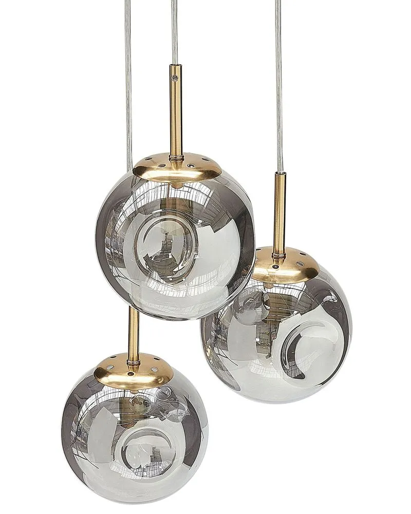 Lustre à 3 ampoules en verre diaphane et cuivré RALFES