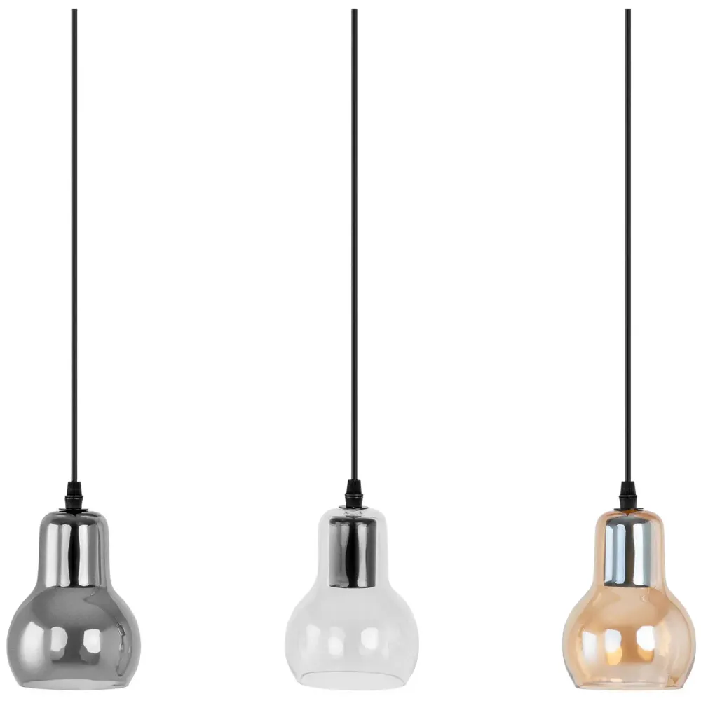 Plafonnier 3 ampoules en forme de cloche en verre fumé abs verre fer ambre clair noir gris argent métallisé 14_0009519