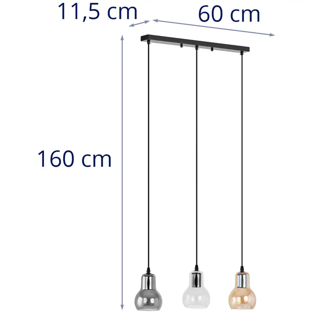 Plafonnier 3 ampoules en forme de cloche en verre fumé abs verre fer ambre clair noir gris argent métallisé 14_0009519