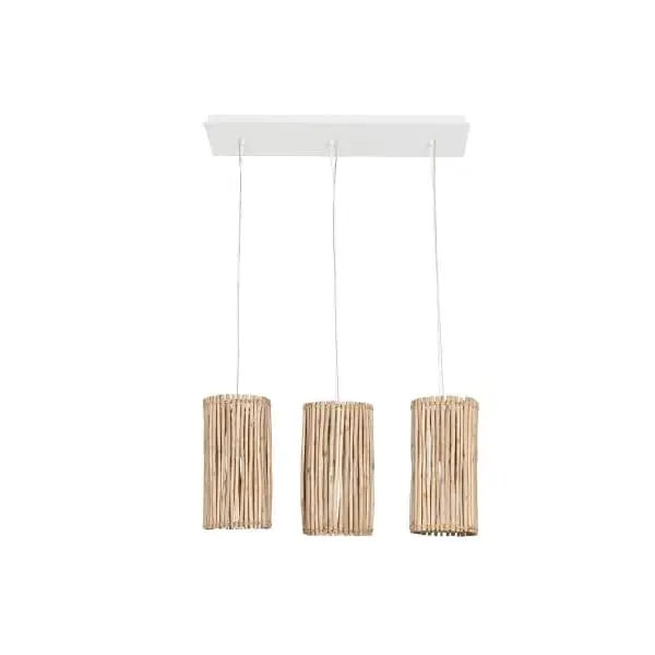 Suspension Luminaire Tropicale 3 Ampoules en Troncs de Bois