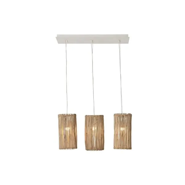 Suspension Luminaire Tropicale 3 Ampoules en Troncs de Bois