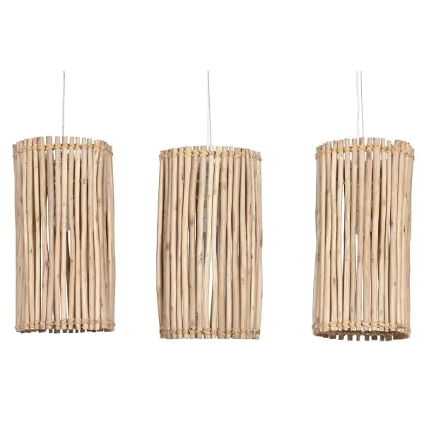 Suspension Luminaire Tropicale 3 Ampoules en Troncs de Bois