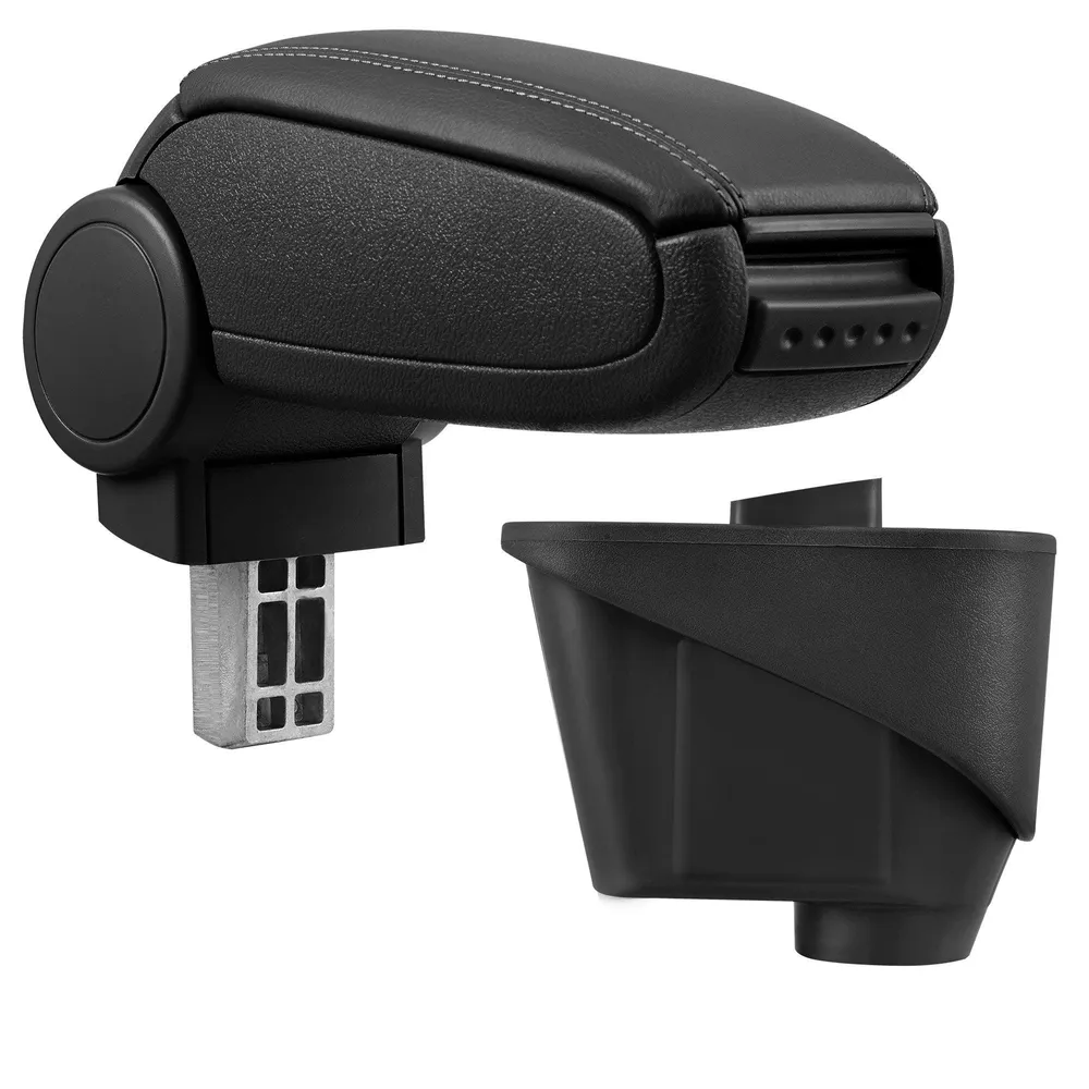 Accoudoir central pour Citroën DS3 avec compartiment rembourré cuir-synthétique noir avec des coutures noirs 03_0000409