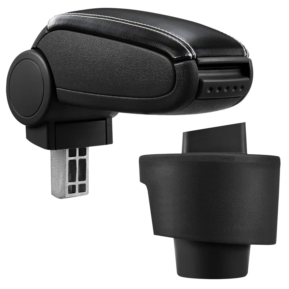 Accoudoir central pour Seat Ibiza Type 6J avec compartiment rembourré cuir-synthétique noir avec des coutures blancs 03_00...