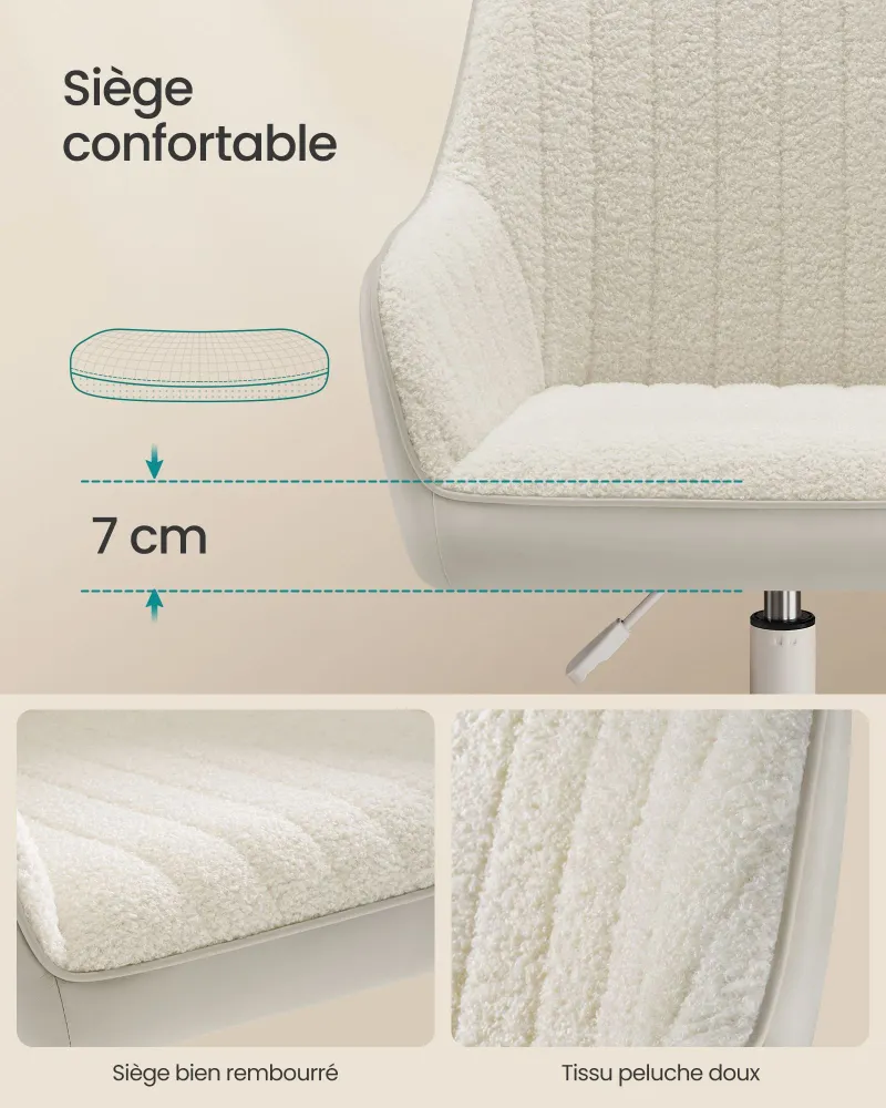 Chaise de bureau avec surface en tissu velours fauteuil pivotant siège ergonomique rembourrage en mousse hauteur réglable...