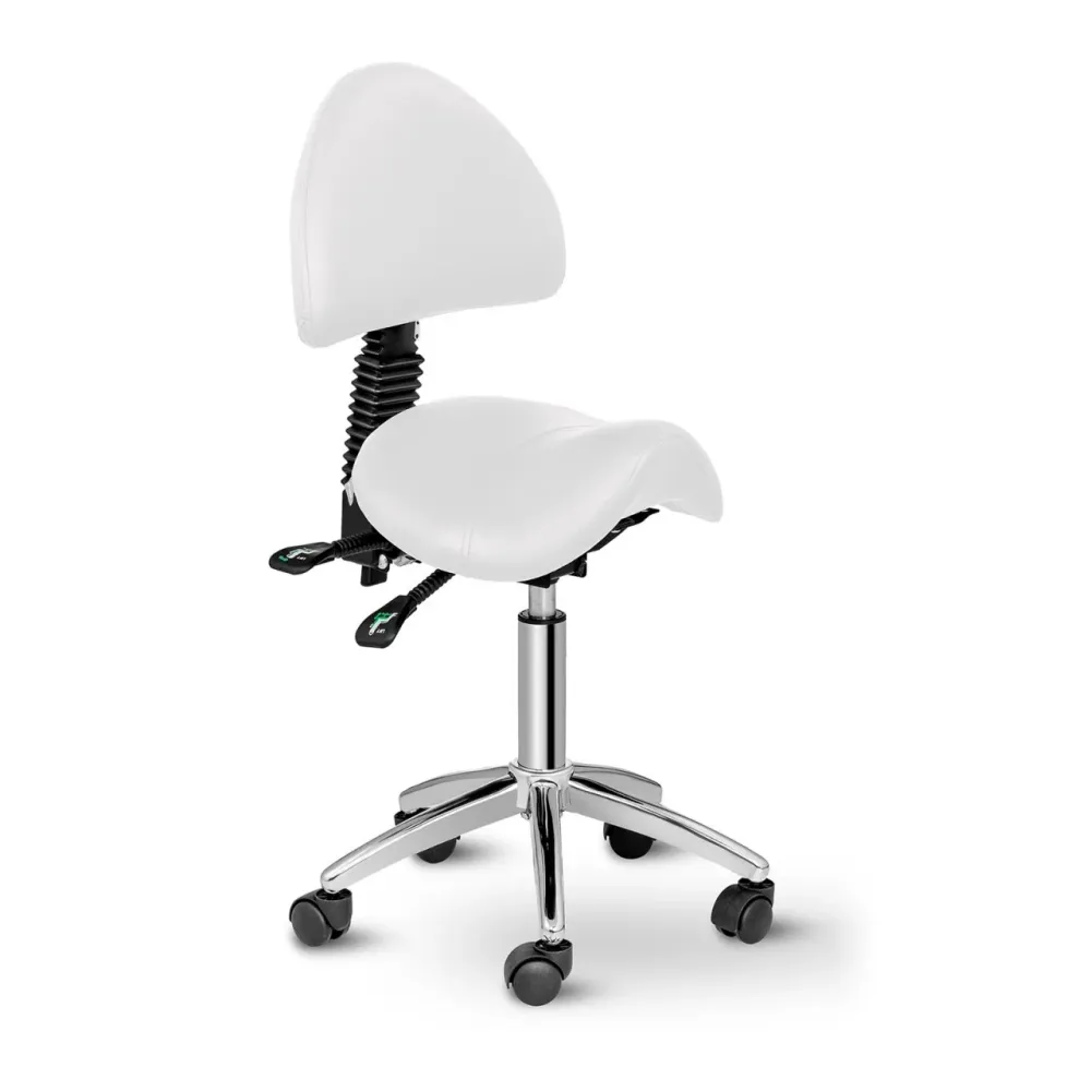 Fauteuil chaise siège-selle avec dossier fer chromé synthétique VINYLE blanc 14_0003502