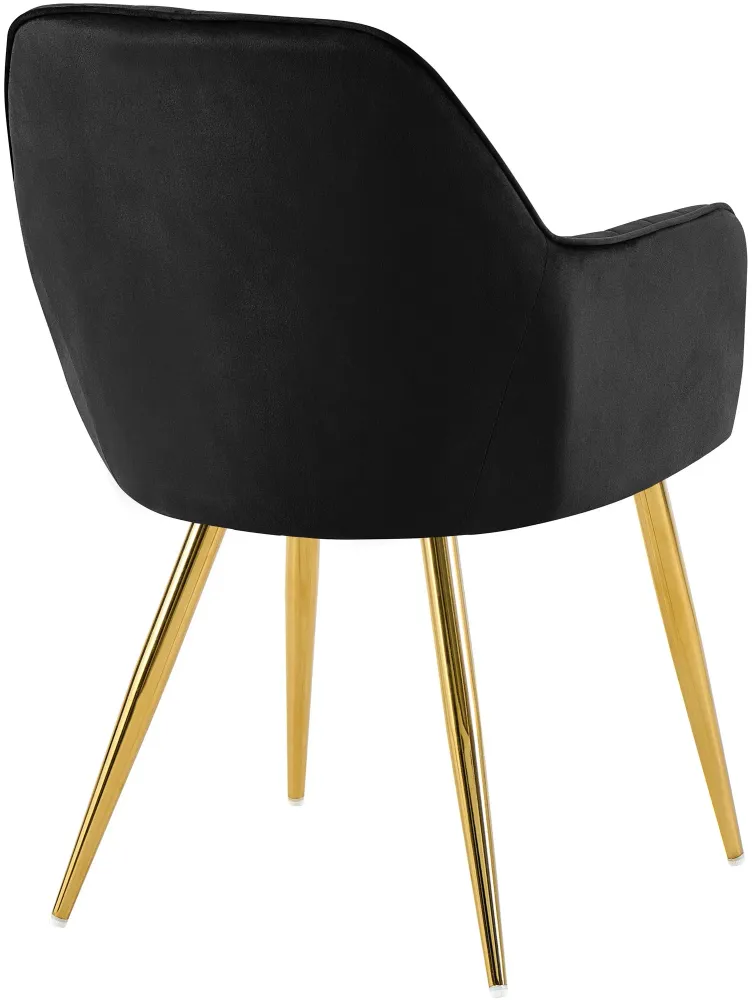 Fauteuil élégant en velours noir avec coutures verticales et pieds métal dorés 10_0007455
