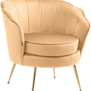 Fauteuil lounge chaise de chaise rembourrée avec coutures décoratives revêtement en velours jaune et pieds métal doré FAL1...