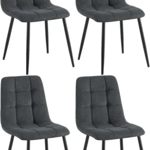 Lot de 4 chaises de salle à manger coutures décoratives carrées en velours côtelé noir et métal noir 10_0007642