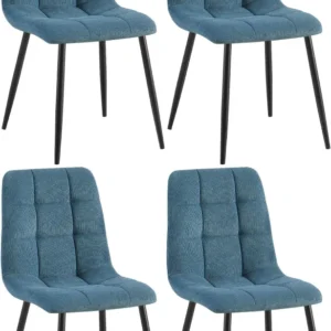 Lot de 2 chaises de salle à manger design en velours côtelé bleu à coutures carrées – Pieds métal noirs 10_0007784