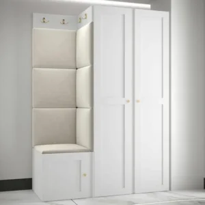Meuble d'entrée Hartford 379, 186x116x46cm, Blanc|Brun net, Stratifié|Tapisserie|MDF