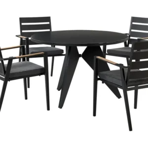 4 Seater Aluminium Garden Dining Set Grey Cushions Noir jais OLMETTO/TAVIANO