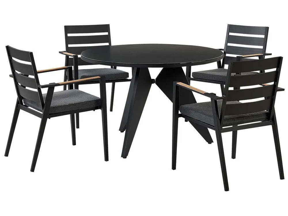 4 Seater Aluminium Garden Dining Set Grey Cushions Noir jais OLMETTO/TAVIANO