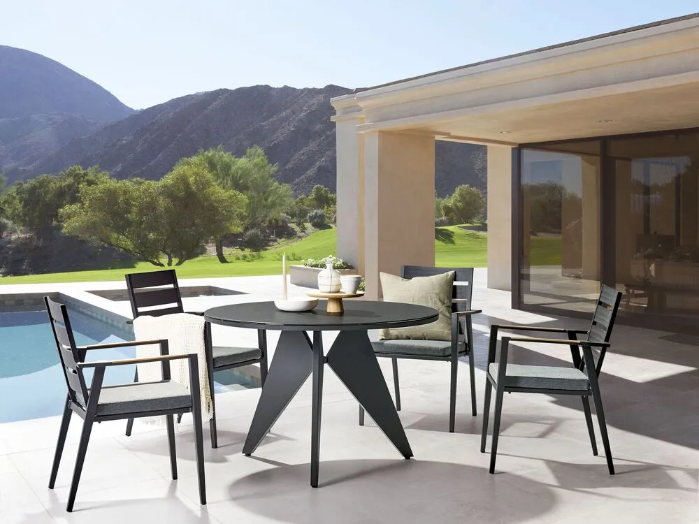 4 Seater Aluminium Garden Dining Set Grey Cushions Noir jais OLMETTO/TAVIANO
