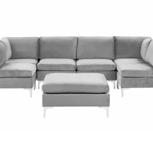 6 Seater U-Shaped Configurable Velvet Sofa Ottoman Grey EVJA