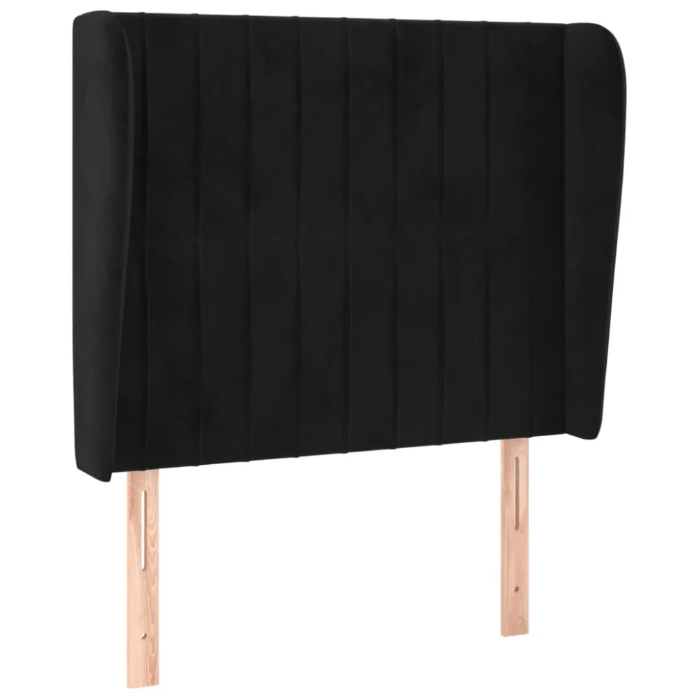 Tête de lit accessoire couchage chambre à coucher meuble avec rebord latéral 103 x 23 x 118/128 cm Tissu velours noir TDL0...