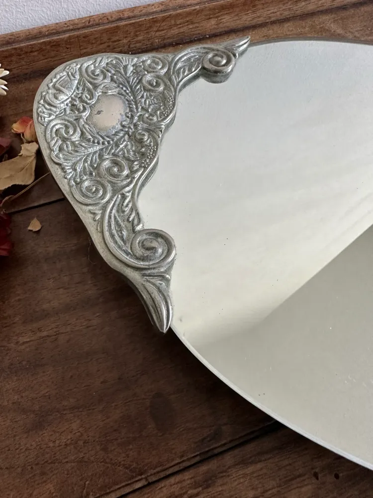 Support de rangement Plateau miroir en métal argenté style art déco