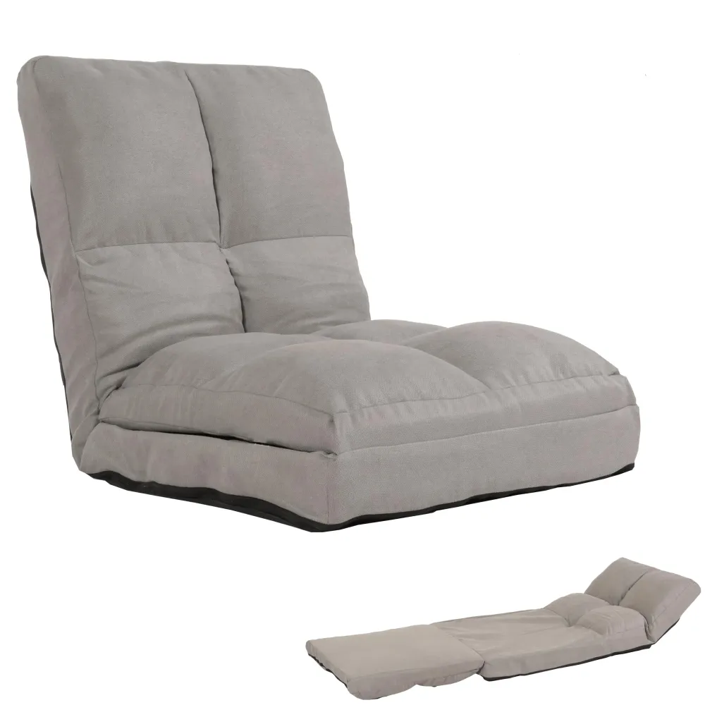 Fauteuil de sol pliant avec fonction lit cadre en acier revêtement en velours gris net 04_0006372