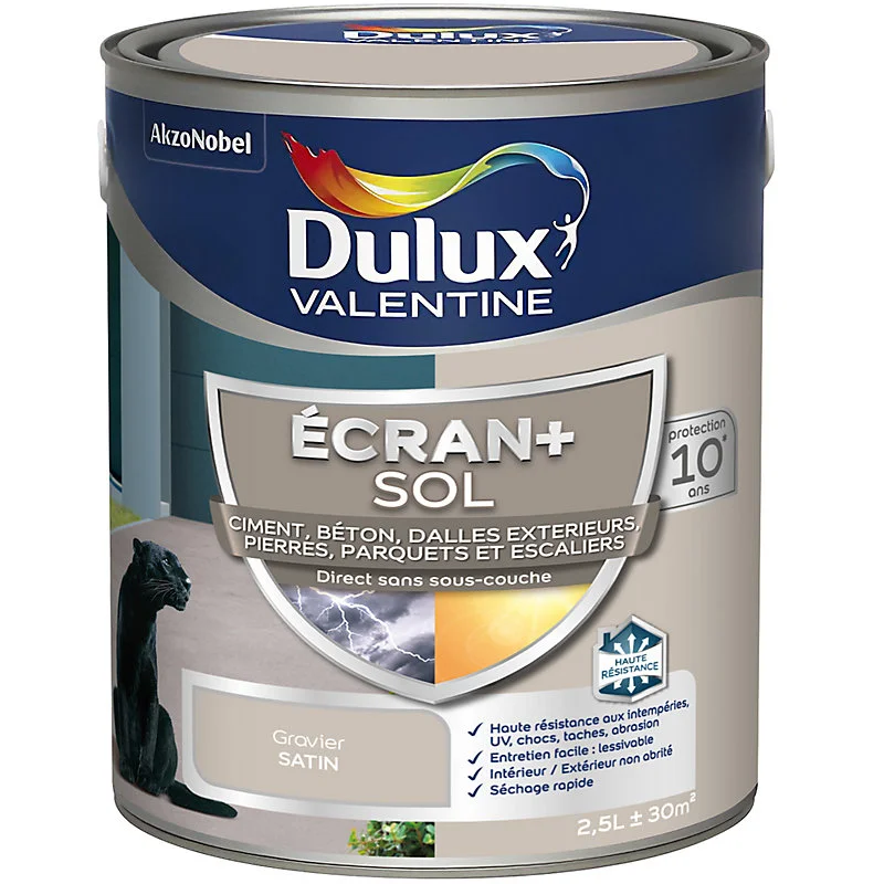 Peinture pour sol Ecran+ Sol Dulux Valentine satin gravier gris 2,5L