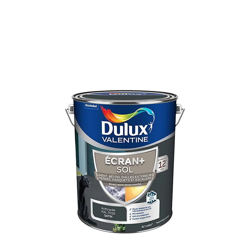 Peinture pour sol Ecran+ Sol Dulux Valentine satin gris anthracite 5L