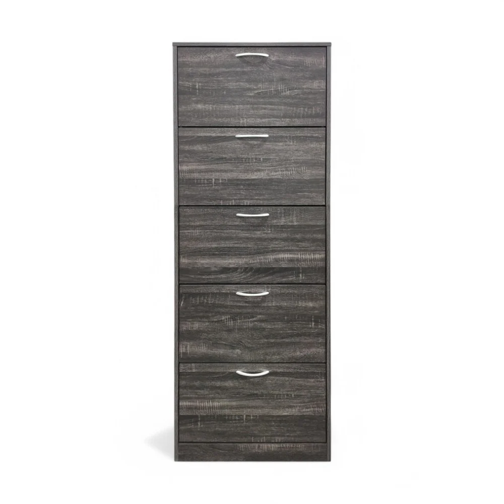 Scarpiera verticale 5 ante legno truciolare bilaminato grigio scuro 60x24xH180 cm