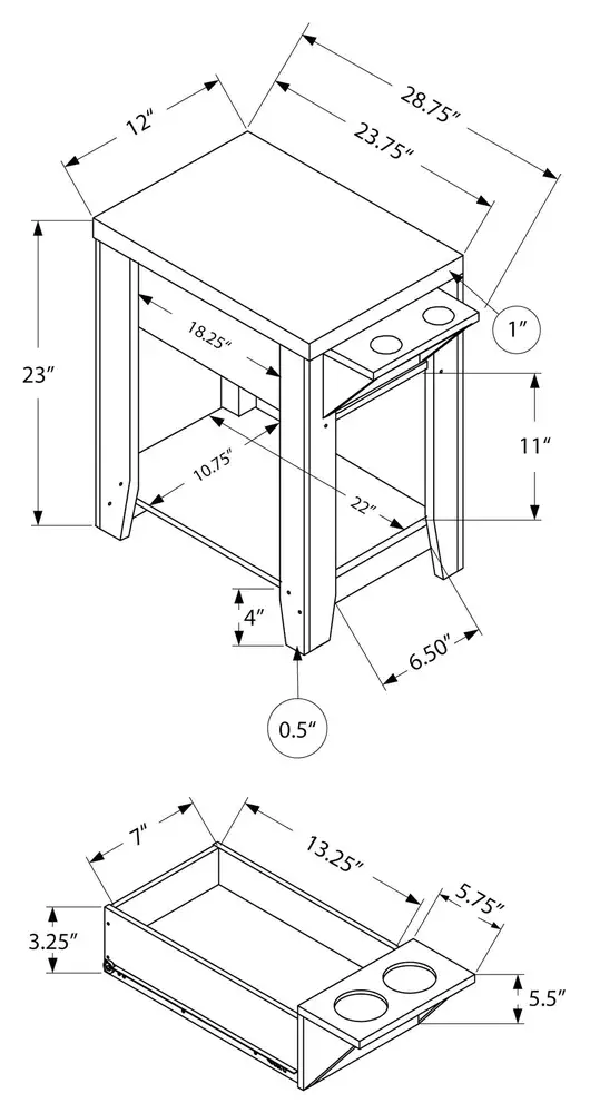 Couvre-selle imperméable Table D'Appoint - 23"H / Espresso Avec Porte Verre