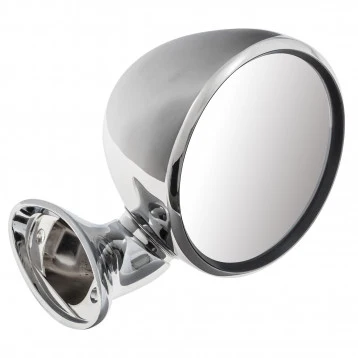 DOOR MIRROR, BULLET RACING STYLE, ACIER CHROMÉ, RH avec mousses incluses