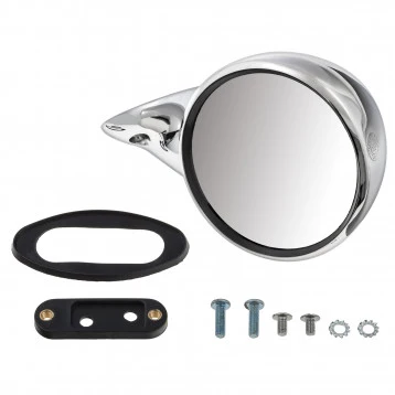 DOOR MIRROR, BULLET RACING STYLE, ACIER CHROMÉ, RH avec mousses incluses