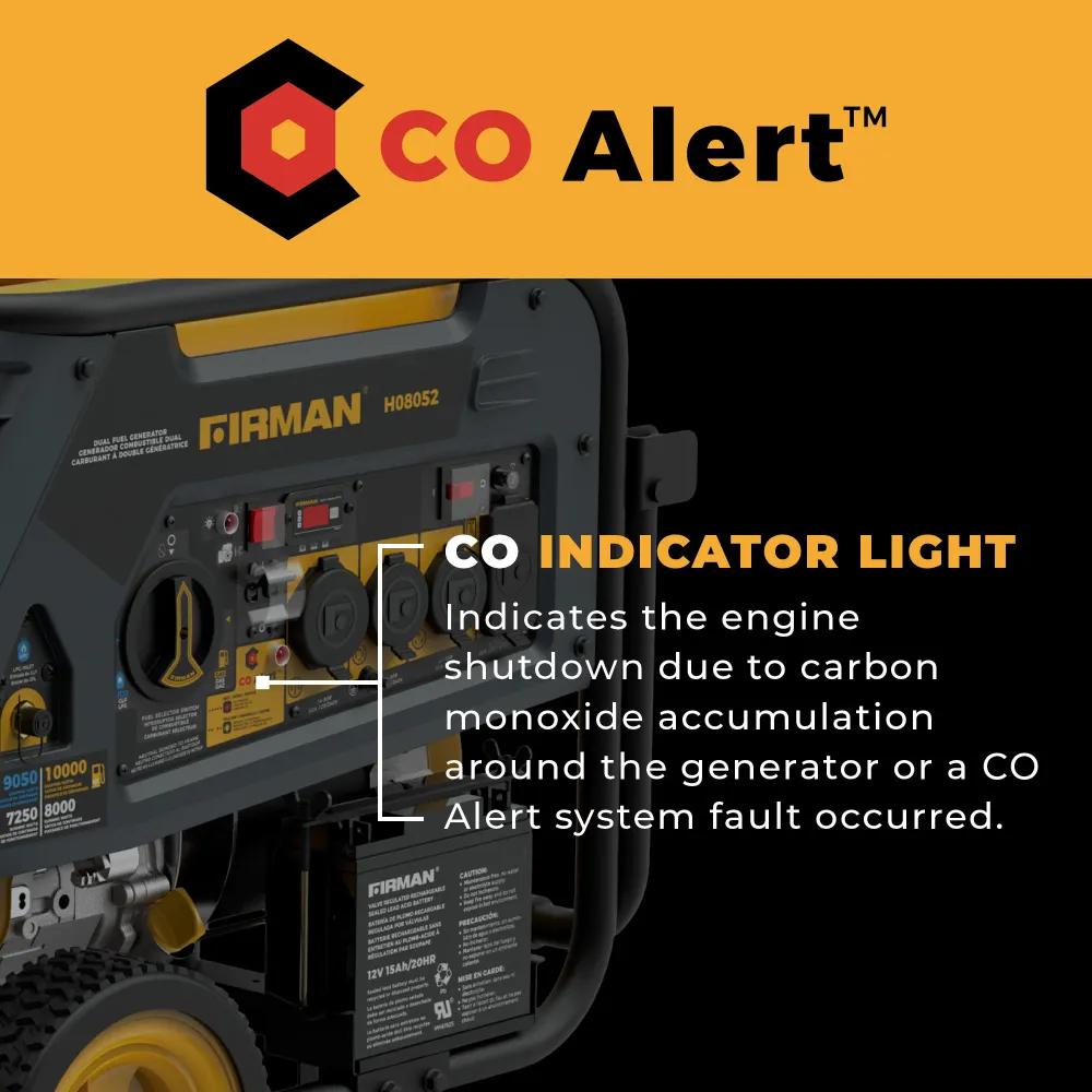 Duel Fuel Portable Generator 10000W Electric Start 120/240V CO alert