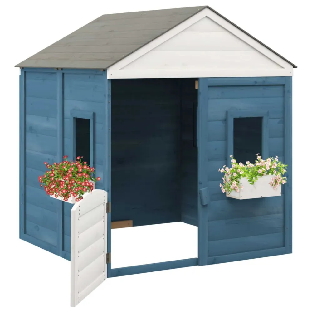 Maison de jeux et porte verrouillable/fleurs 125 x 120 x 132 cm bois massif sapin 02_0005112