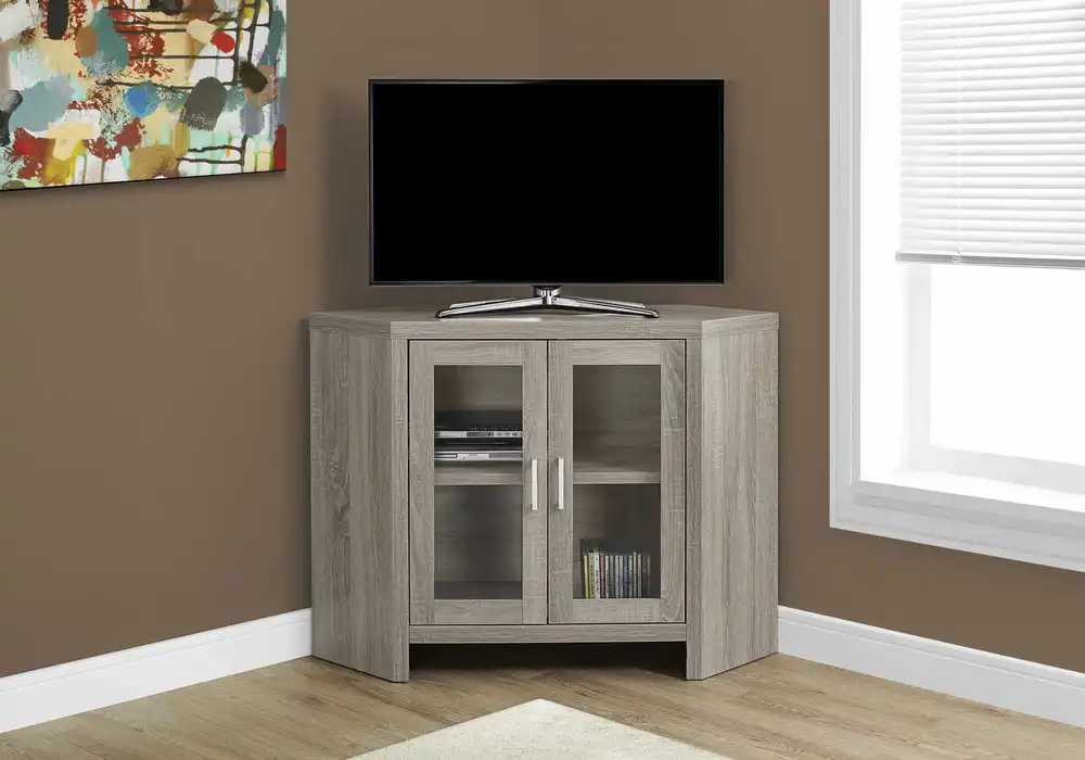 Meuble Tv - 42"L / En Coin Taupe Obscur Avec Portes VitréEs pour toutes saisons