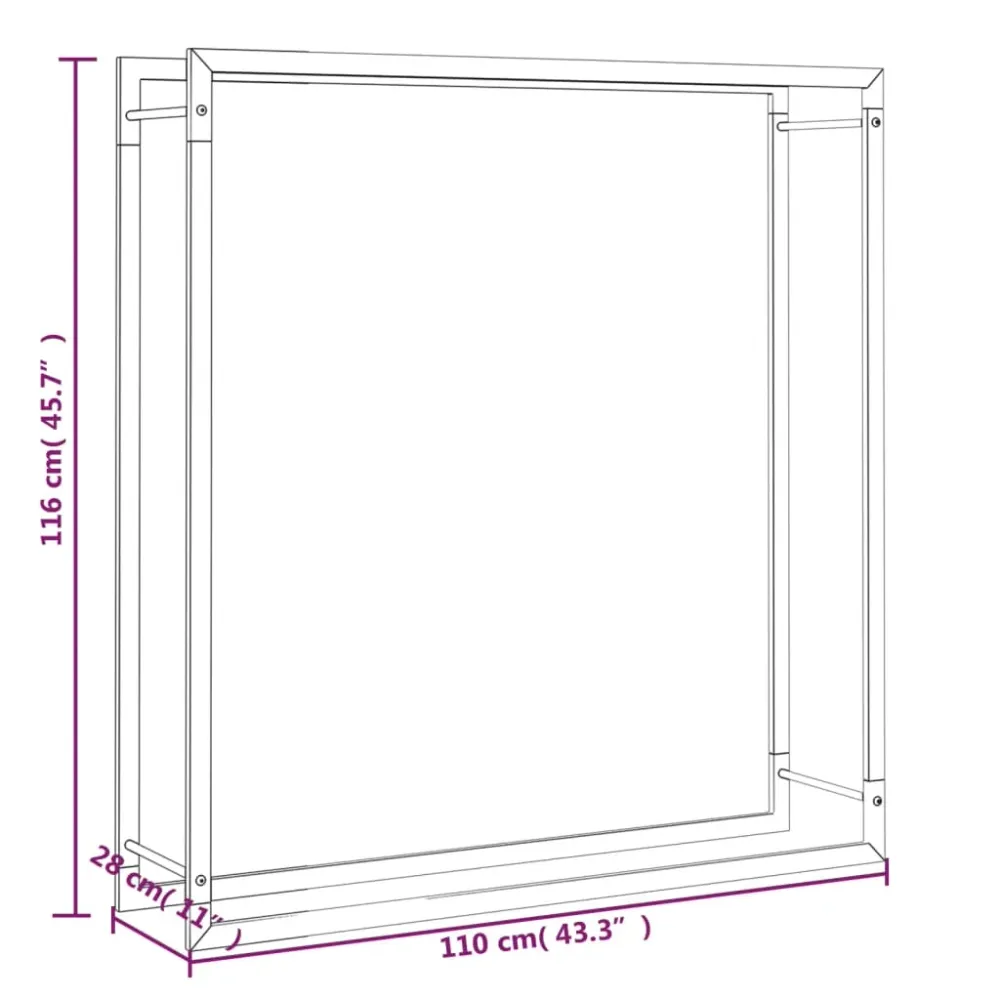 Portant de bois de chauffage mat 110 x 28 x 116 cm acier noir 02_0043745