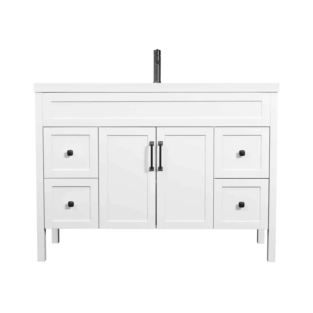 Racing Meuble-lavabo autoportant à 2 portes et 4 tiroirs de style Shaker, 48-1/4" x 21-1/4" x 35-3/4"