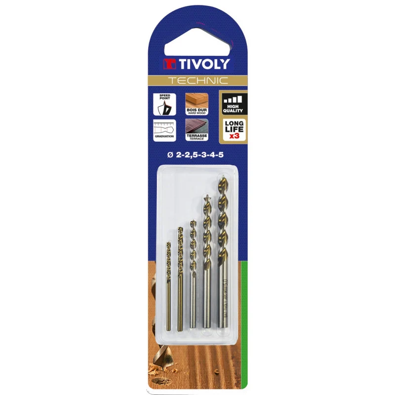 Tivoly 5 forets bois speed point Ø 2 à 5mm en noir mat