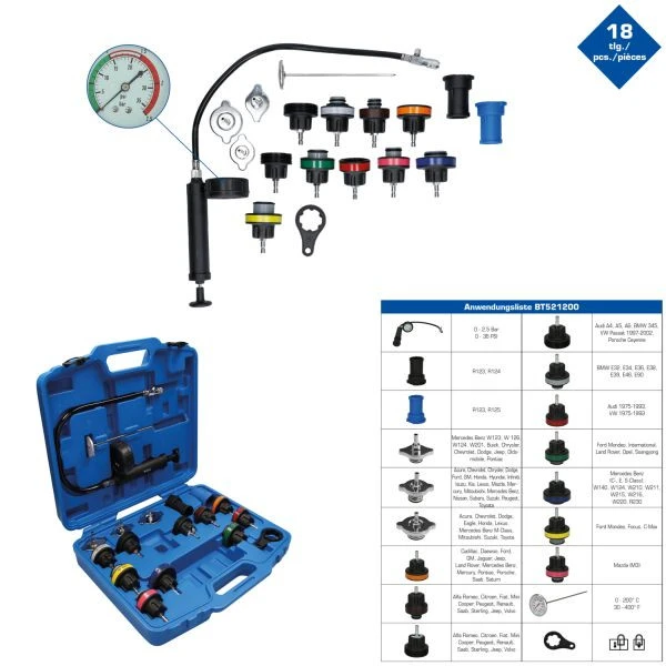 Brilliant Tools Kit de diagnostic du réseau de refroidissement 18 pièces BT521200 se fournir à bas prix