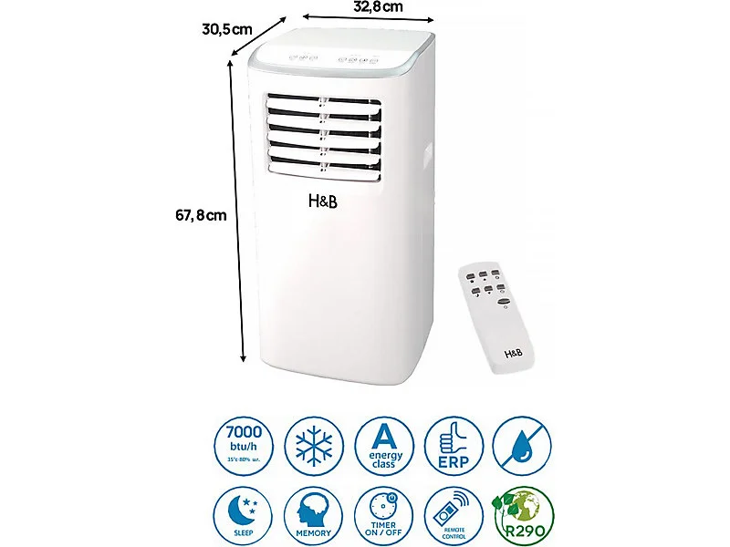 Climatiseur mobile déshumidificateur 7000 BTU 2000w Avec filtre antibactérien