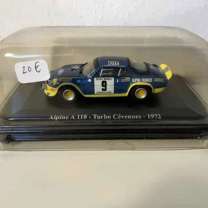 Renault Alpine A110 Turbo bleue et jaune numéro 9 - Rallye des Cévennes de 1972 pour Quad et SSV
